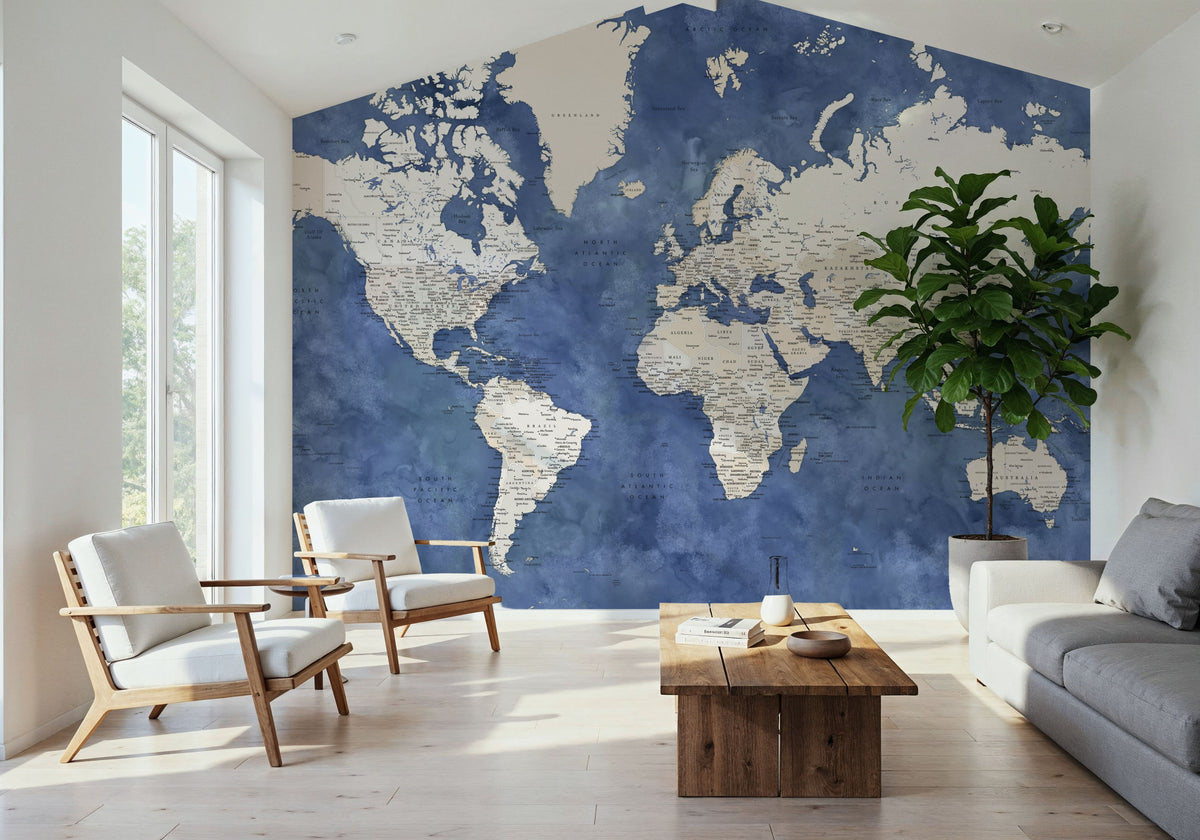 World Map Cities - Sabeen Mural Wallpaper - room preview 04