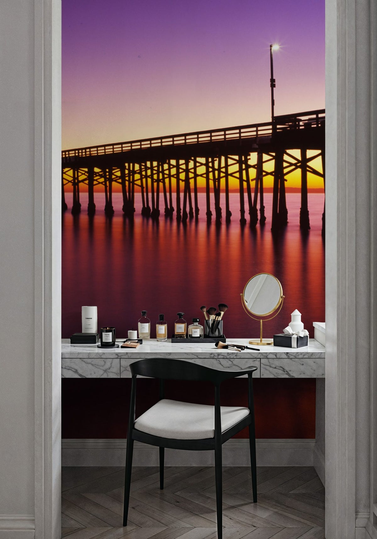 Illuminated Twilight Pier Mural Wallpaper - room preview 04