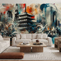Watercolor Skyline Tokyo I Mural Wallpaper - room preview 04