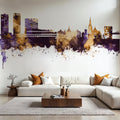 Umeå Skyline Purple & Gold Mural Wallpaper - room preview 04