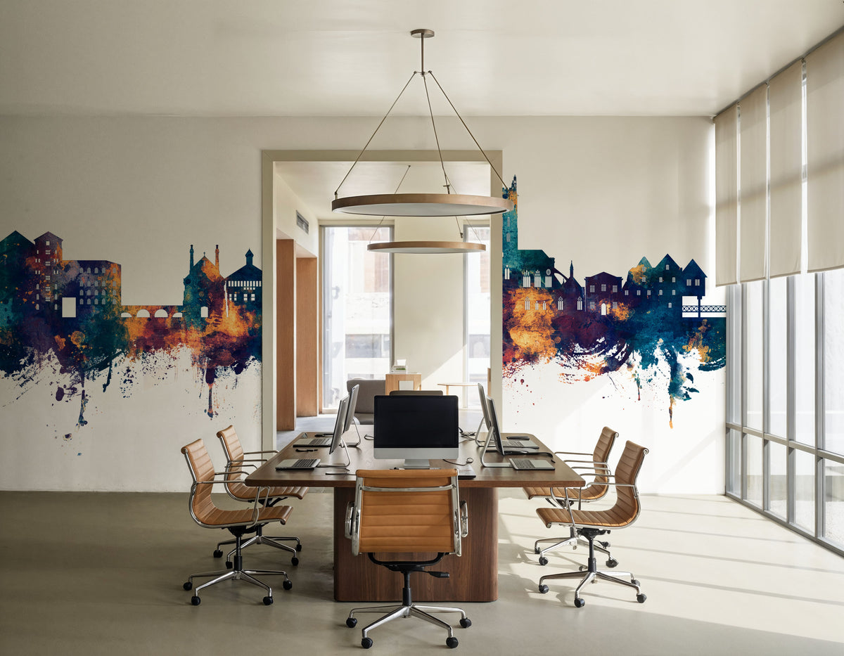 Tewkesbury England Skyline Blue & Bronze Mural Wallpaper - room preview 04