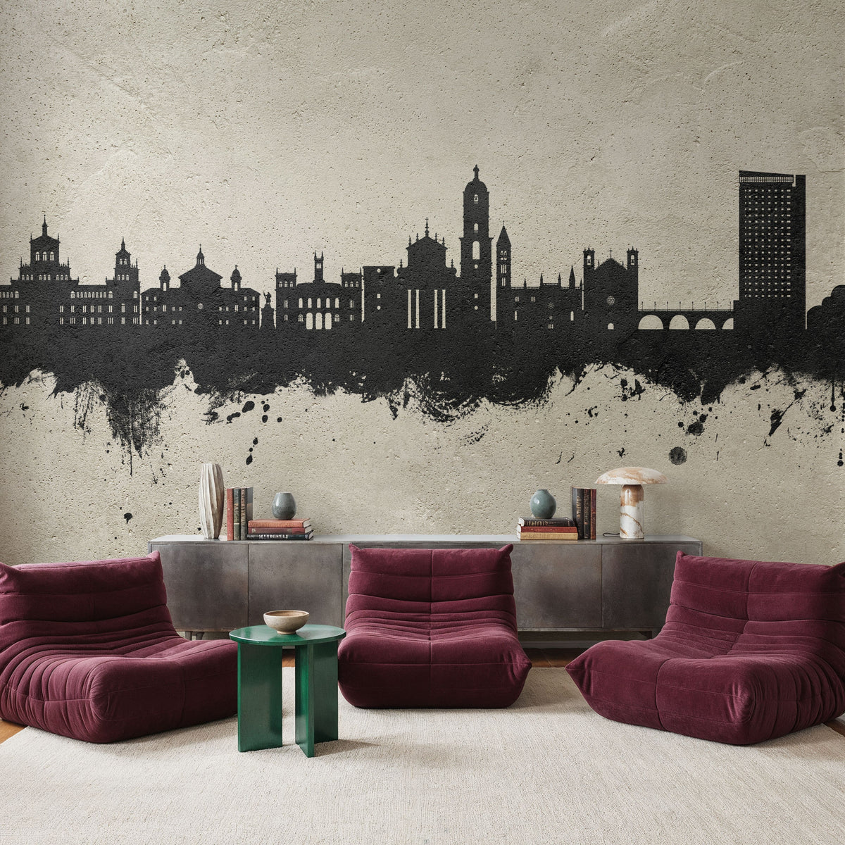 Valladolid Spain Skyline Concrete Mural Wallpaper - room preview 04