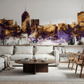 Fresno California Skyline Purple & Gold Mural Wallpaper - room preview 04