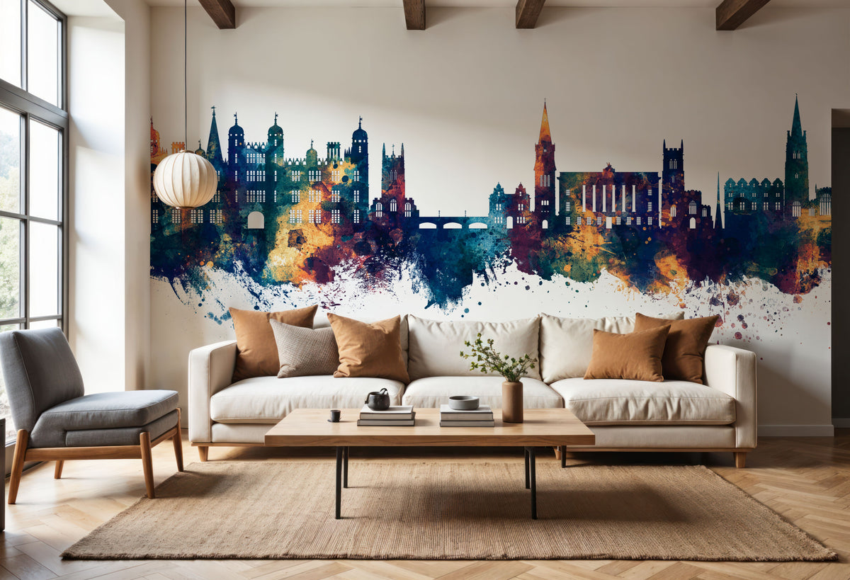 Stamford England Skyline Blue & Bronze Mural Wallpaper - room preview 04