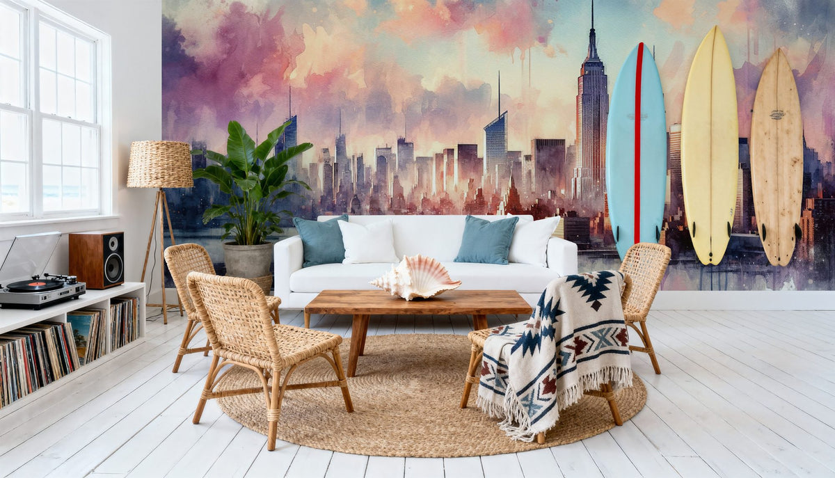 Sunset Hues Over NYC Mural Wallpaper - room preview 04