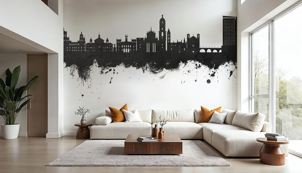 Valladolid Spain Skyline Black & White Mural Wallpaper - room preview 04