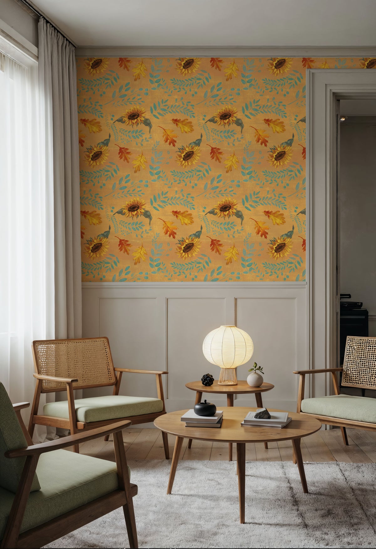 Fall Harvest Yellow Mural Wallpaper - room preview 04