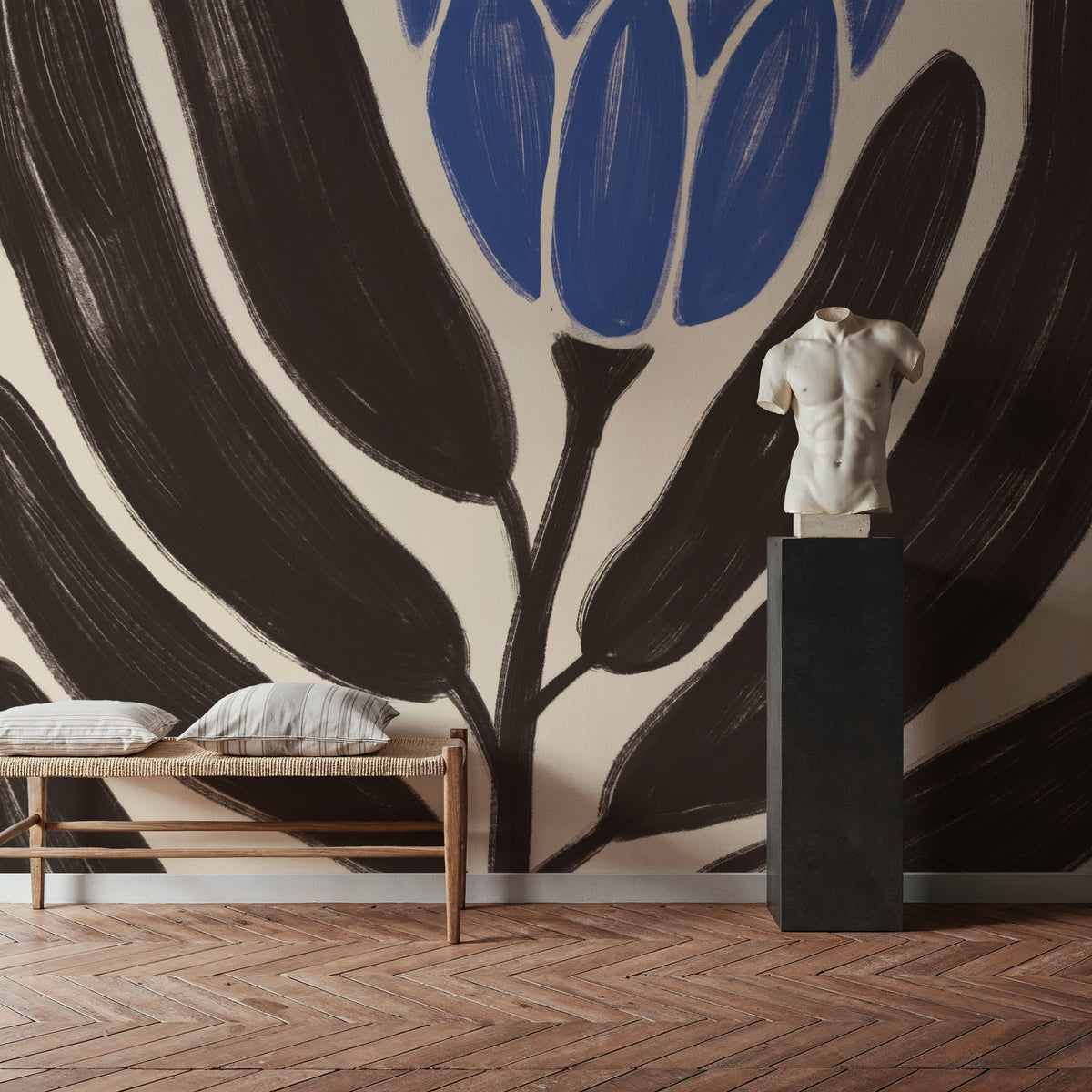 Simple Flowers I Blue Mural Wallpaper - room preview 04