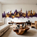 Oxford England Skyline Purple & Gold Mural Wallpaper - room preview 04