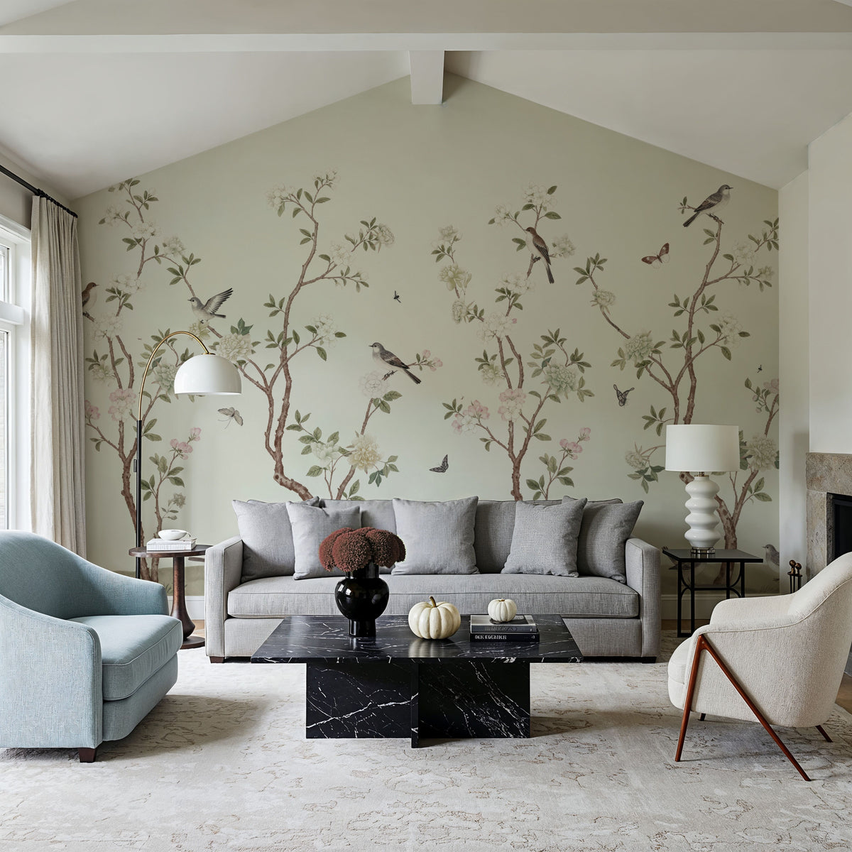 Peony Tree, Creme Mural Wallpaper - room preview 04