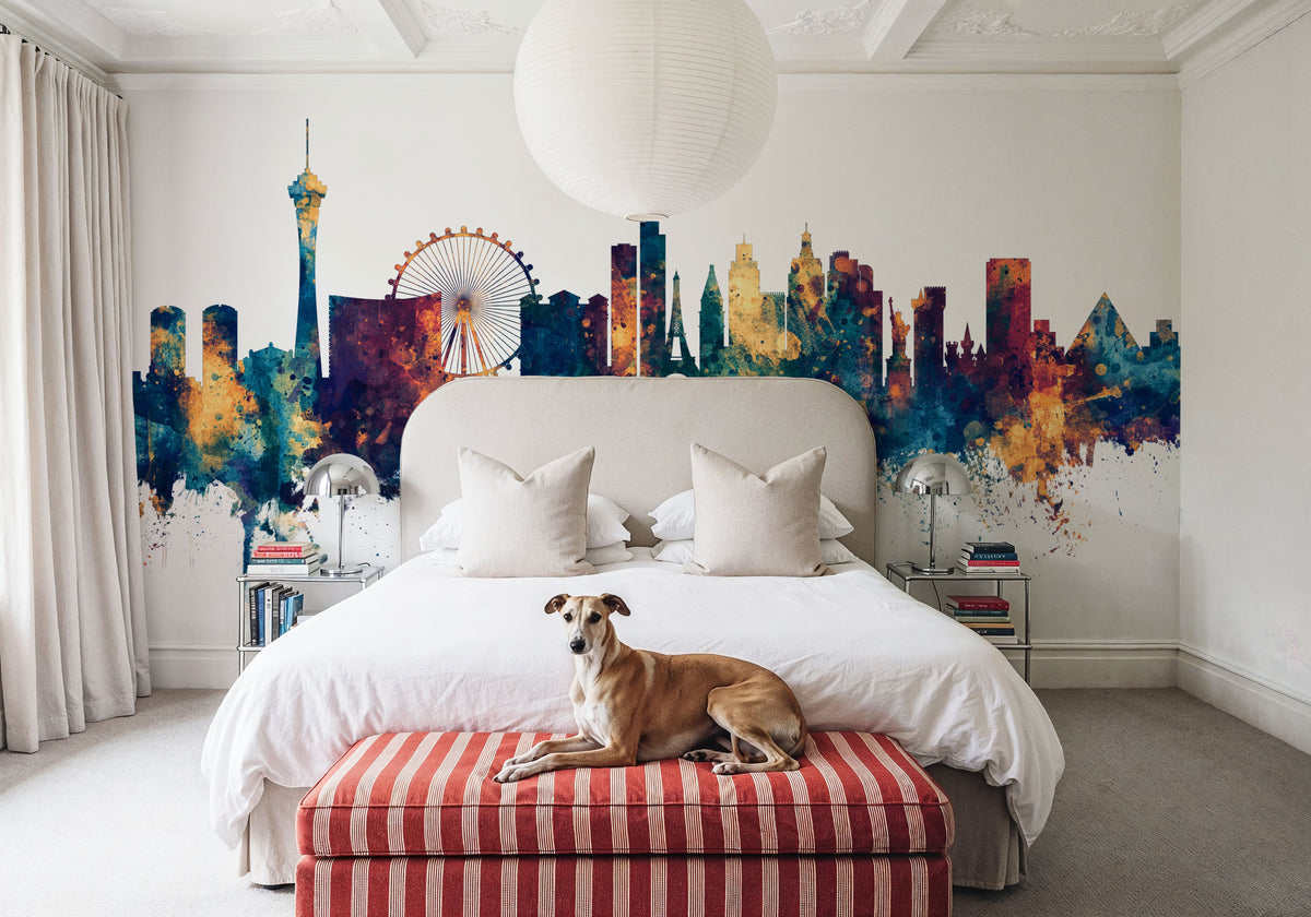 Las Vegas Nevada Skyline Blue & Bronze Mural Wallpaper - room preview 04