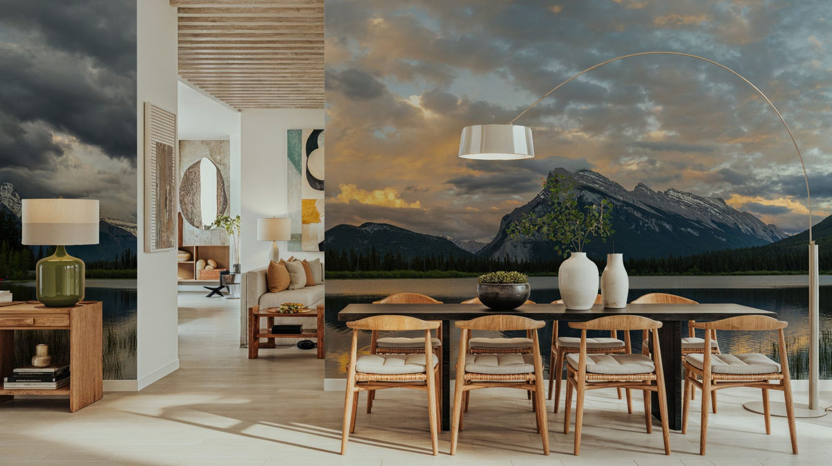 Clouds Above Mount Rundle Mural Wallpaper - room preview 04