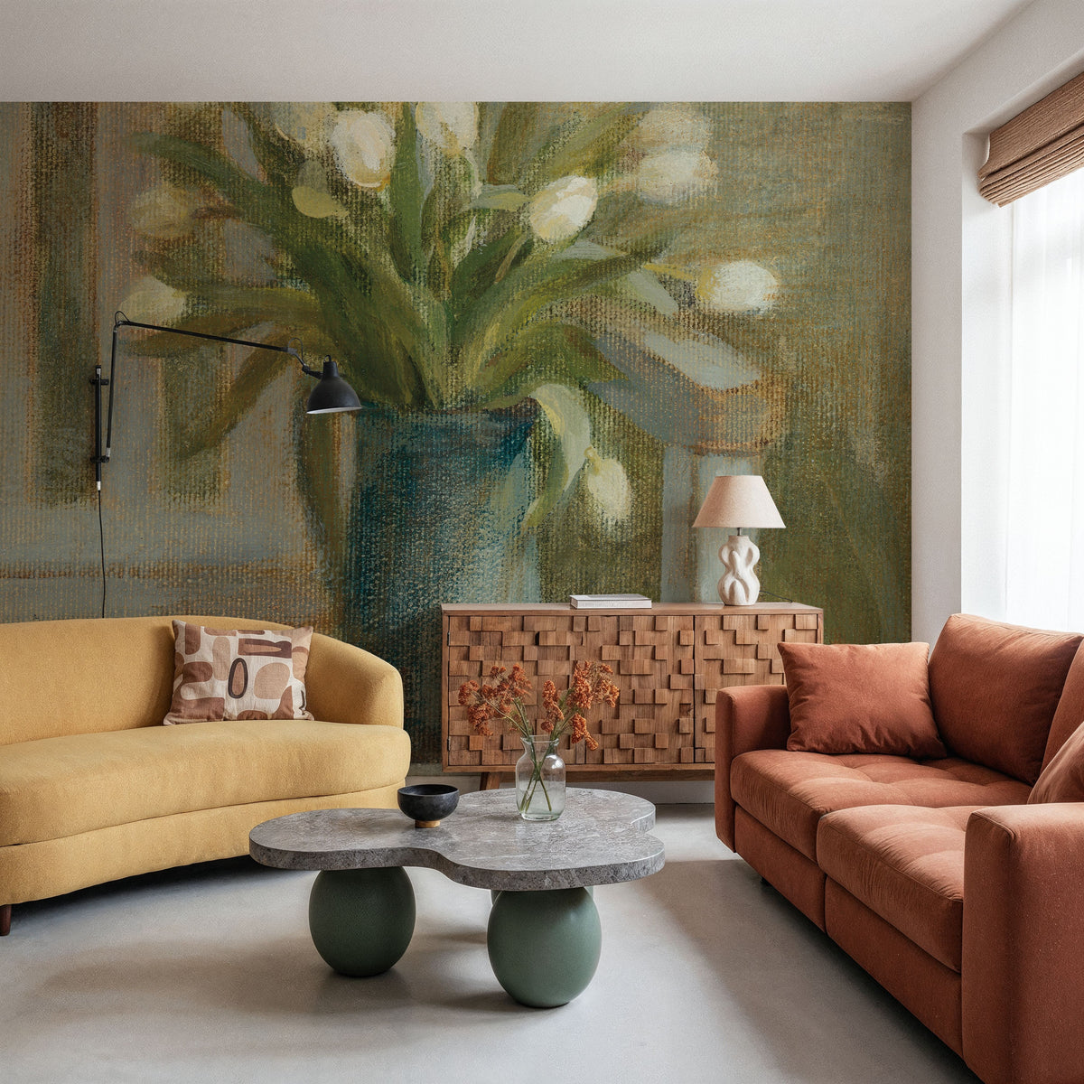 Tulip Bouquet on Bench Mural Wallpaper - room preview 04