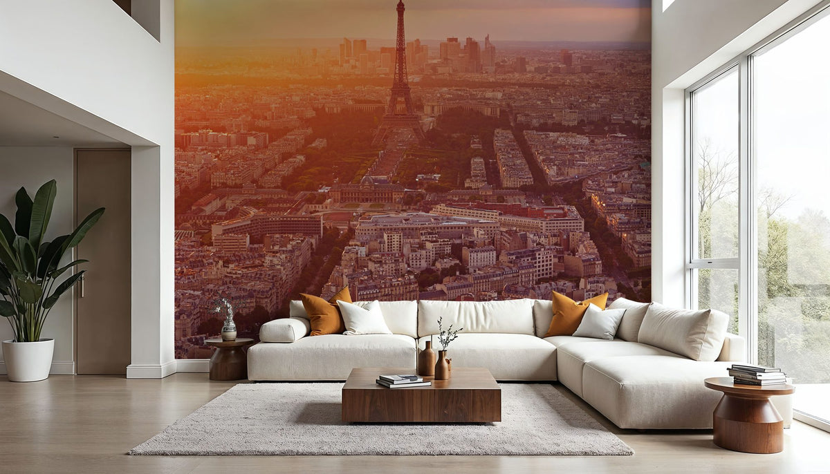Eiffel Tower in Paris Aerial Sunset Mural Wallpaper - room preview 04