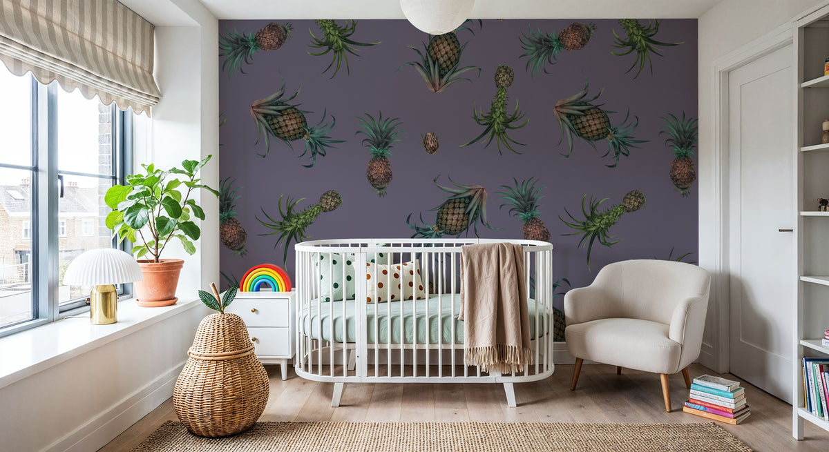 Falling Pineapples, Lilac Mural Wallpaper - room preview 04