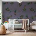 Falling Pineapples, Lilac Mural Wallpaper - room preview 04