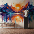 Mountain Lake - Watercolor Sunset Series Mural Wallpaper - room preview 04