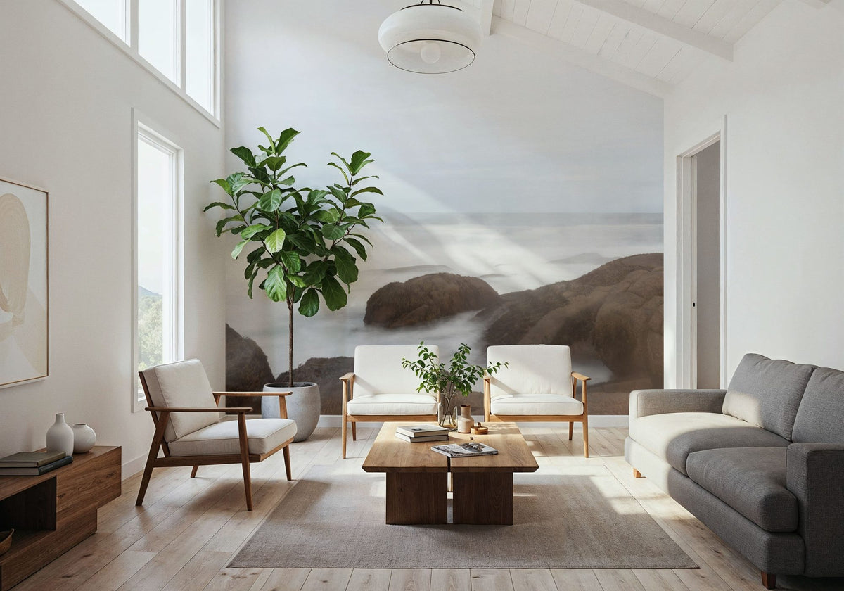 Misty Shore on the Rocks Mural Wallpaper - room preview 04