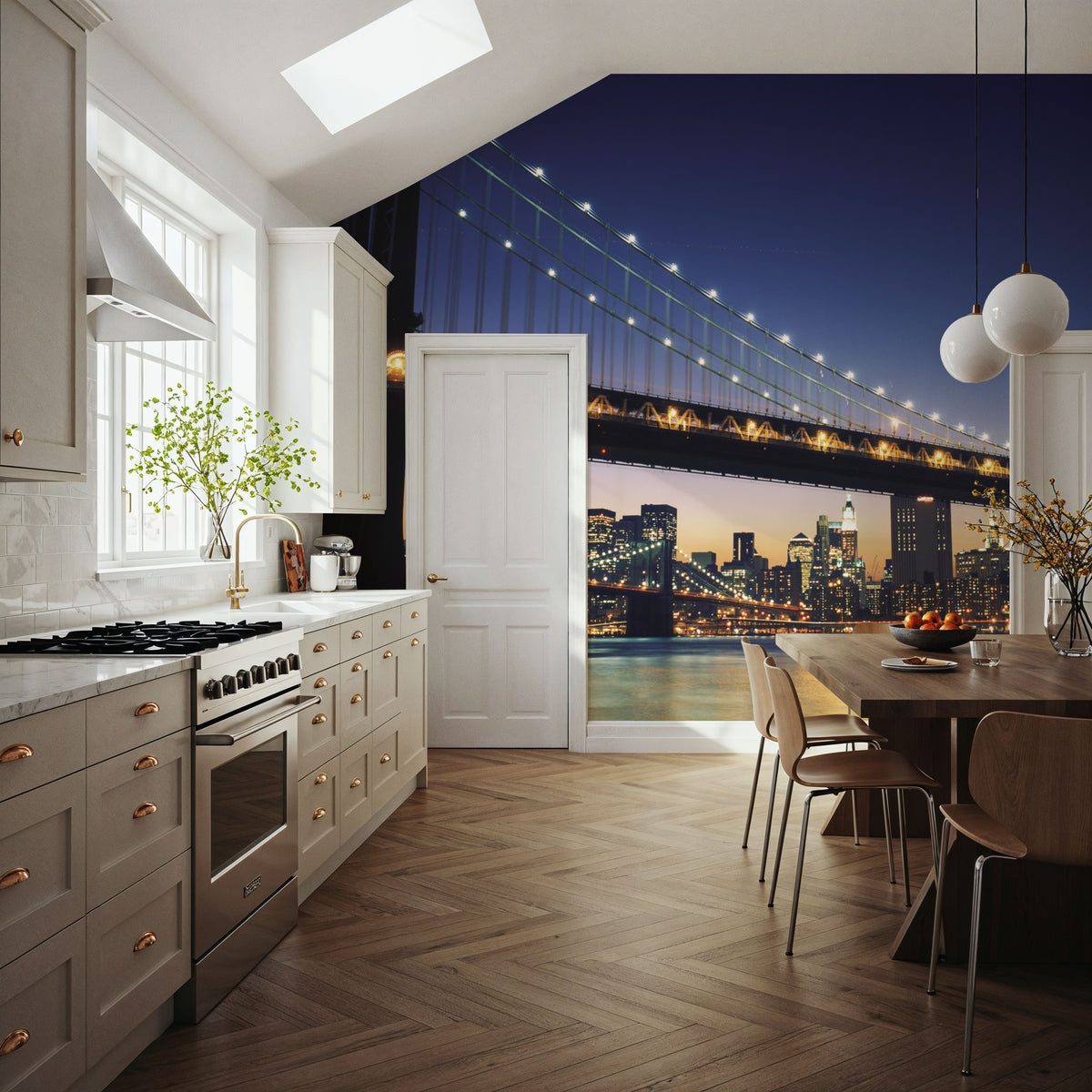 Illuminated Metropolis Bridge Mural Wallpaper - room preview 04