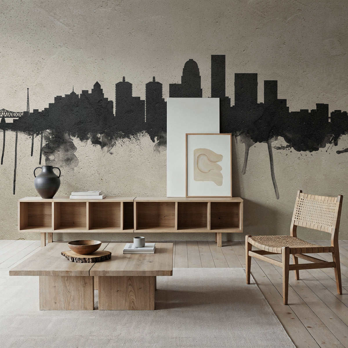 Louisville Kentucky Skyline Concrete Mural Wallpaper - room preview 04