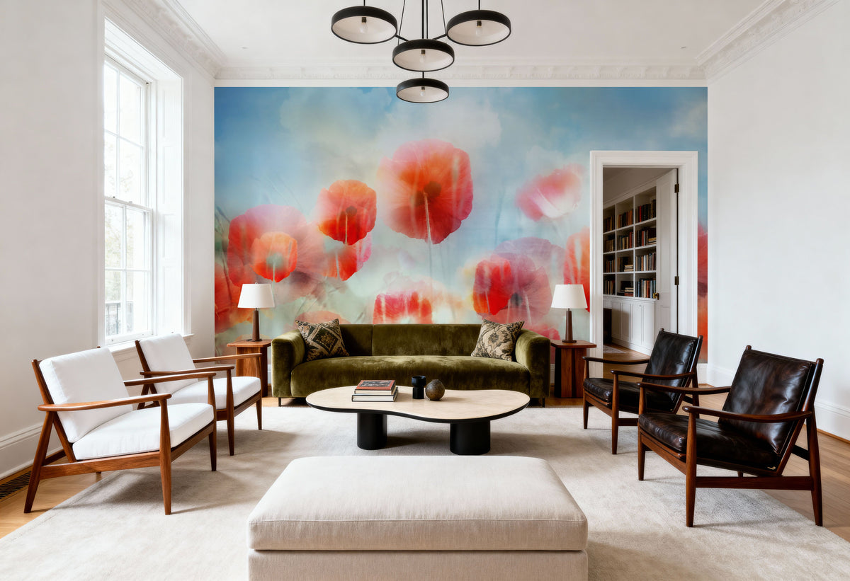 Poppies in a Field Mural Wallpaper - room preview 04