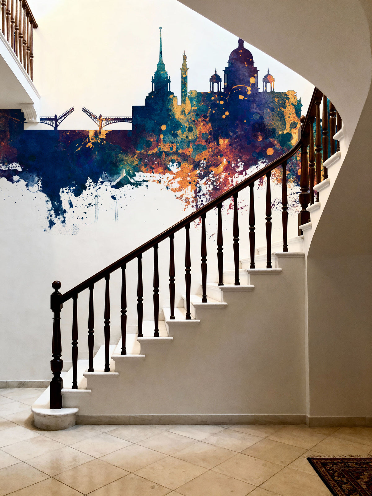 St Petersbug Russia Skyline Blue & Bronze Mural Wallpaper - room preview 04