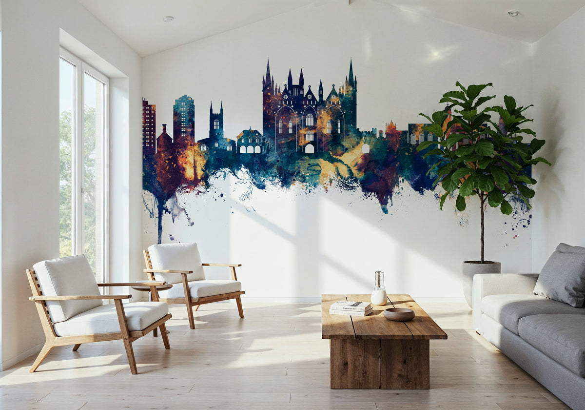 Peterborough England Skyline Blue & Bronze Mural Wallpaper - room preview 04