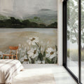 Wildflowers Among the Landscape Mural Wallpaper - Neutral Tone - room preview 04