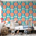 Retro Bold Blooms, Pastel Mural Wallpaper - room preview 04