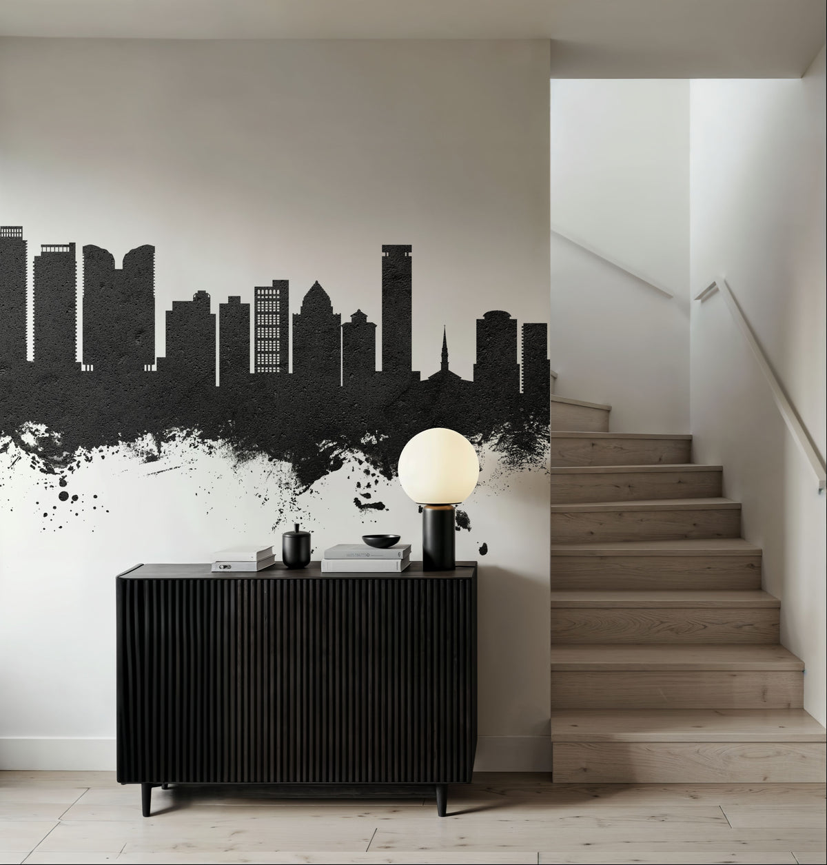 Fort Lauderdale Florida Skyline Black & White Mural Wallpaper - room preview 04