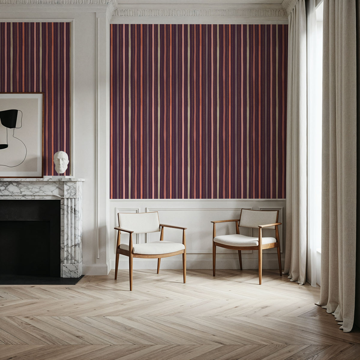 Bloom Lines Purple Mural Wallpaper - room preview 04