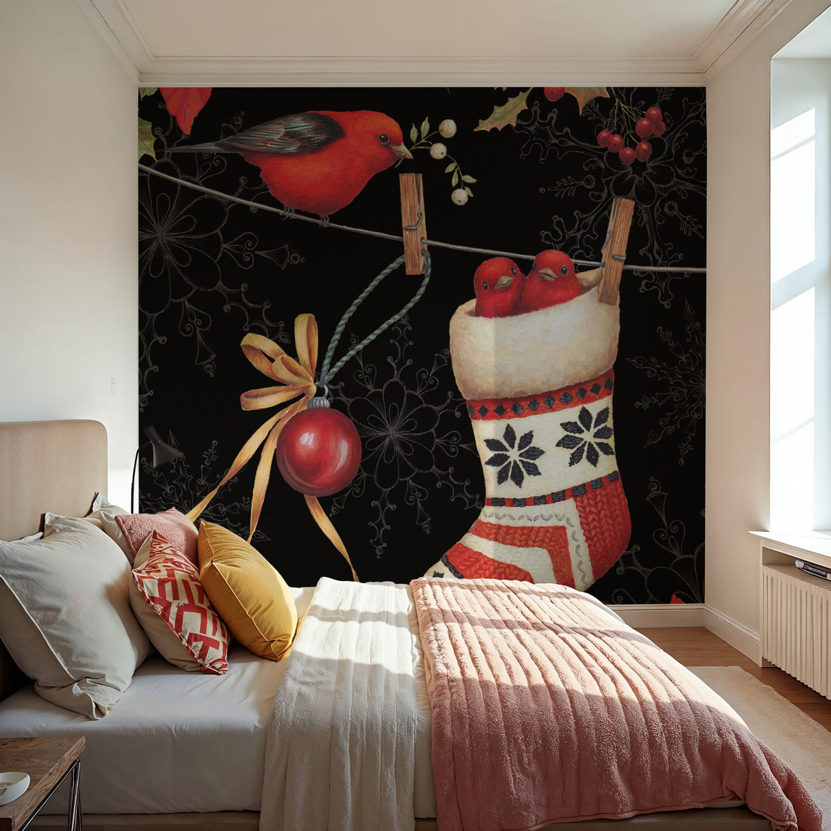 Holiday Wings V Dark Mural Wallpaper - room preview 04