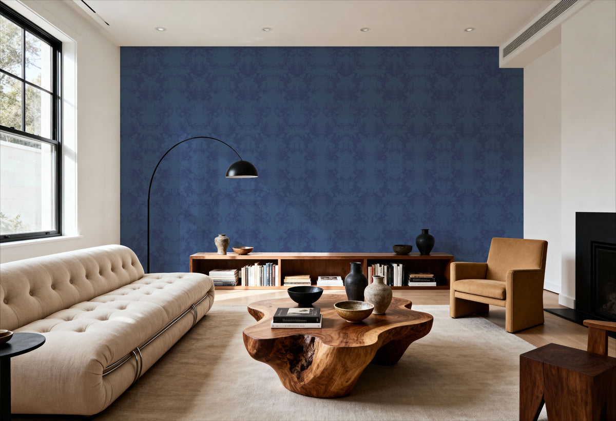 Flower Bridges Small Blue Mural Wallpaper - room preview 04
