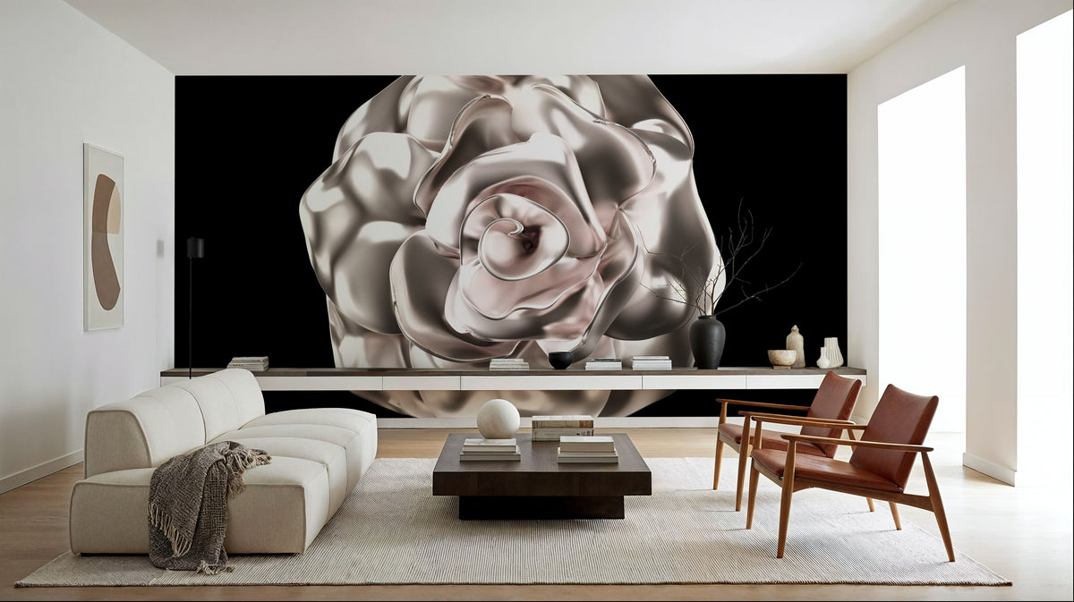 Metallic Rose in 3d Effect Mural Wallpaper - room preview 04