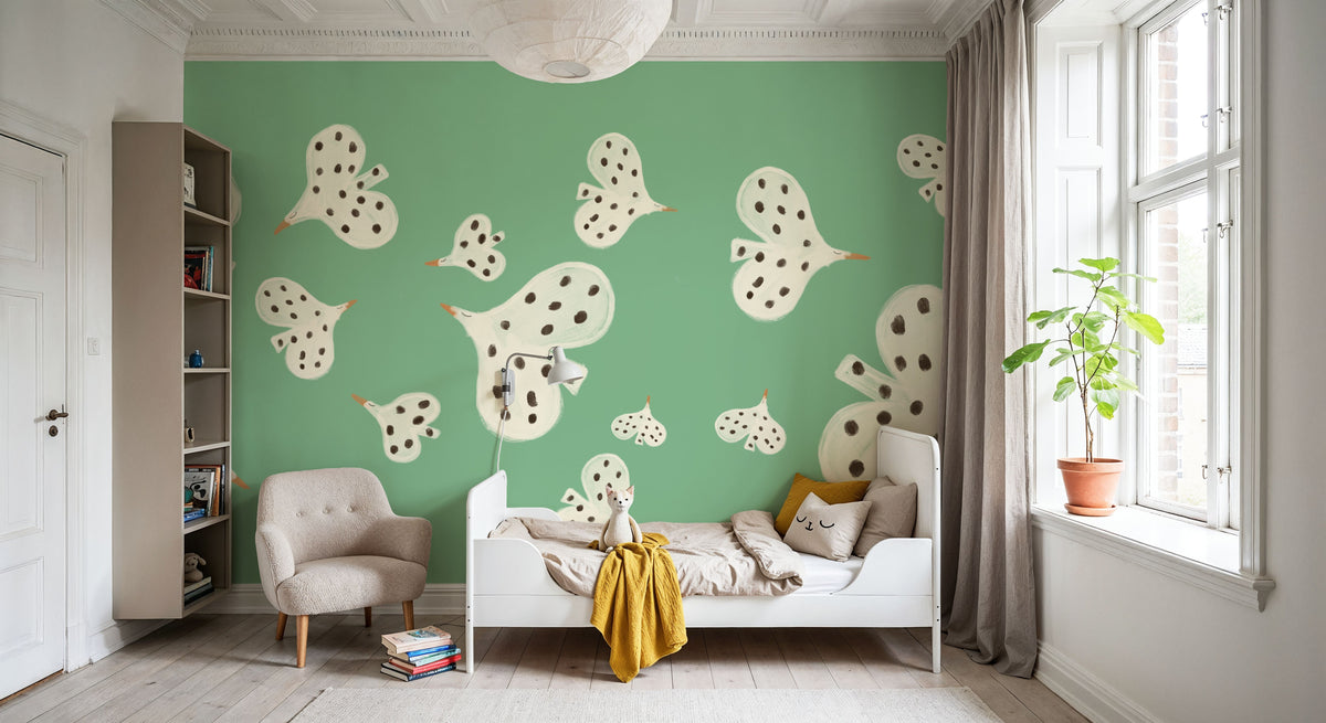 Birds Flying High, Emerald Mural Wallpaper - room preview 04