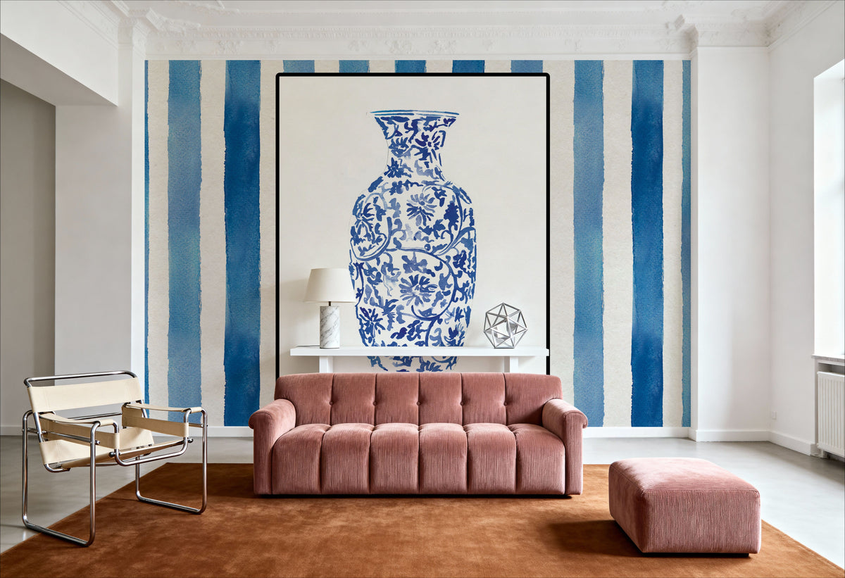 Chinoiserie Vase II Stripes Mural Wallpaper - room preview 04
