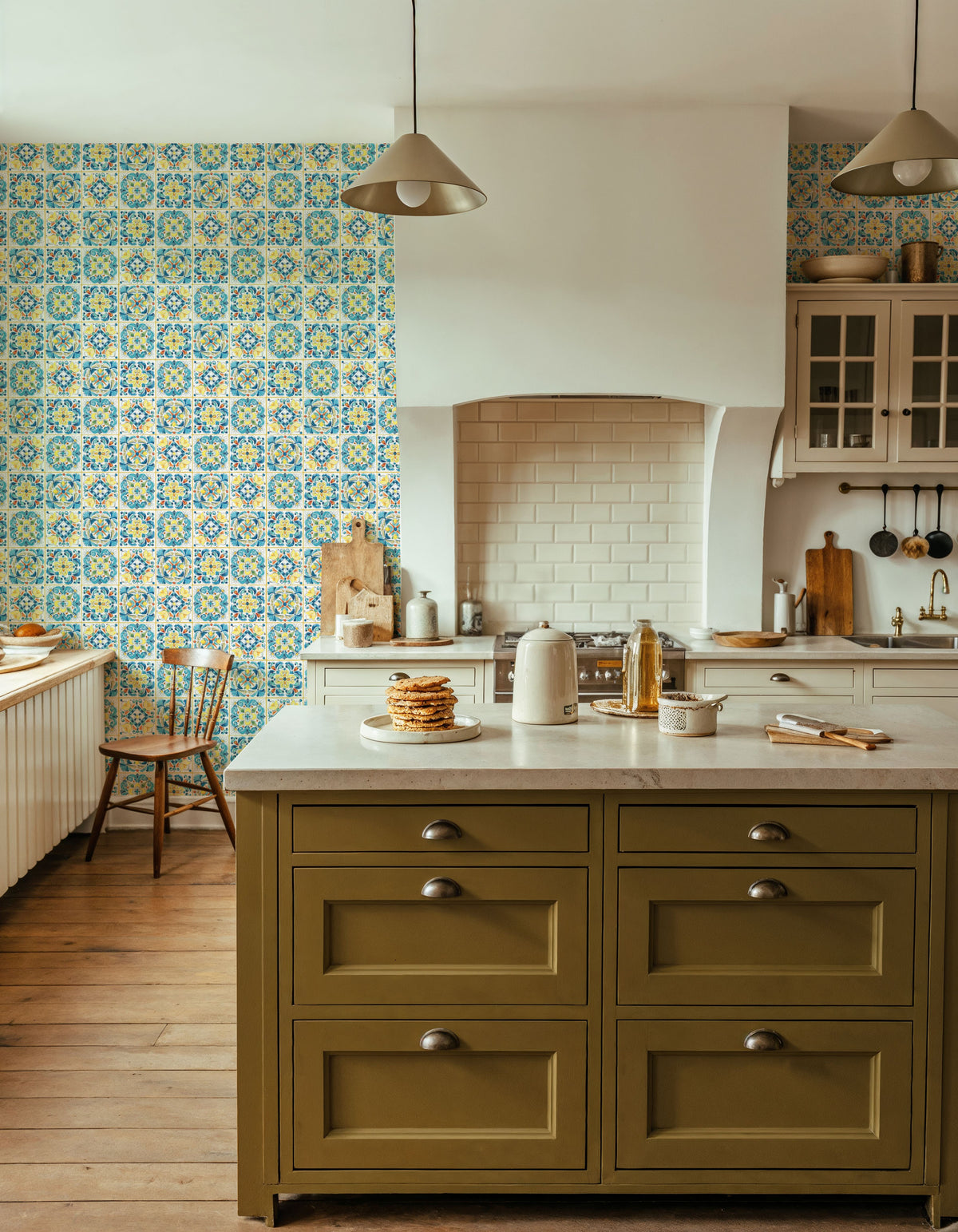 Maritime Tiles Yellow and Blue Mural Wallpaper - room preview 04