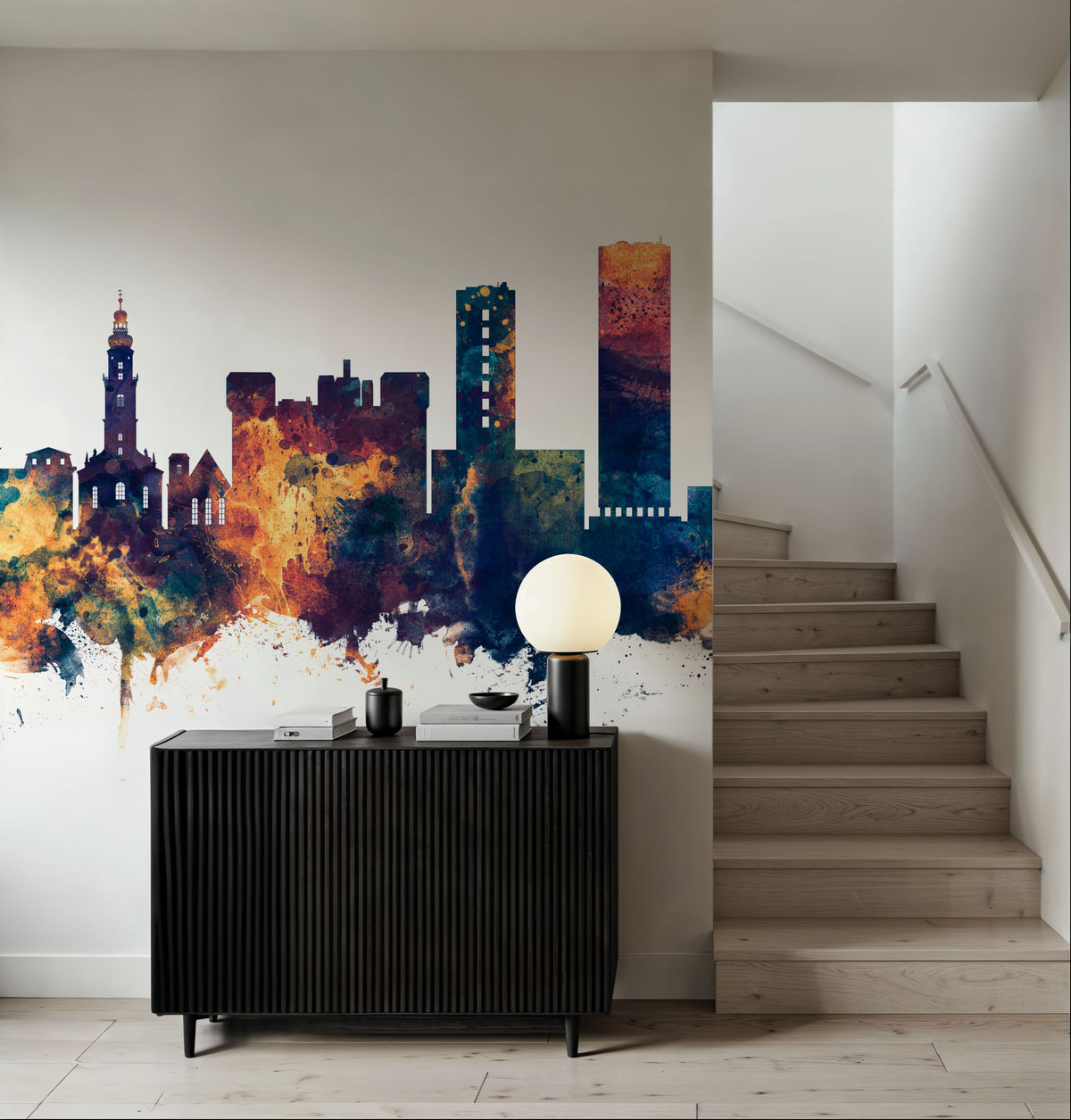 Erlangen Germany Skyline Blue & Bronze Mural Wallpaper - room preview 04