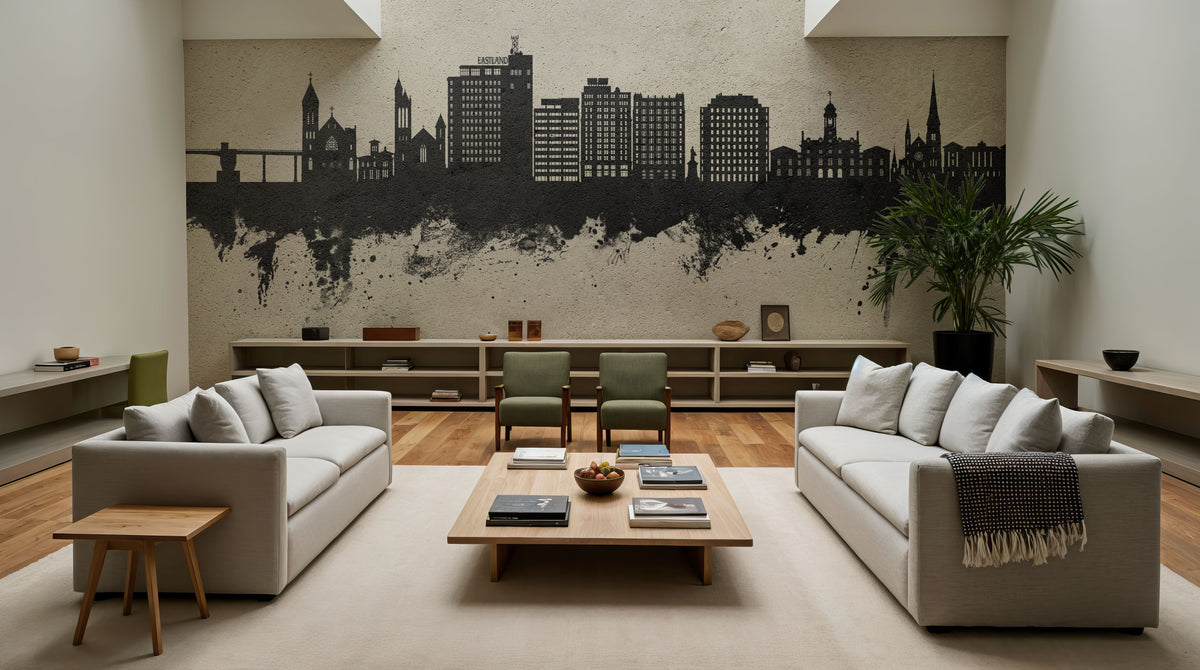 Portland Maine Skyline Concrete Mural Wallpaper - room preview 04