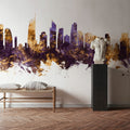 Gold Coast Australia Skyline Purple & Gold Mural Wallpaper - room preview 04