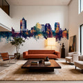 Roanoke Virginia Skyline Blue & Bronze Mural Wallpaper - room preview 04