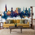Fredericton Canada Skyline Blue & Bronze Mural Wallpaper - room preview 04