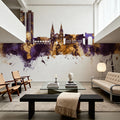Daegu South Korea Skyline Purple & Gold Mural Wallpaper - room preview 04
