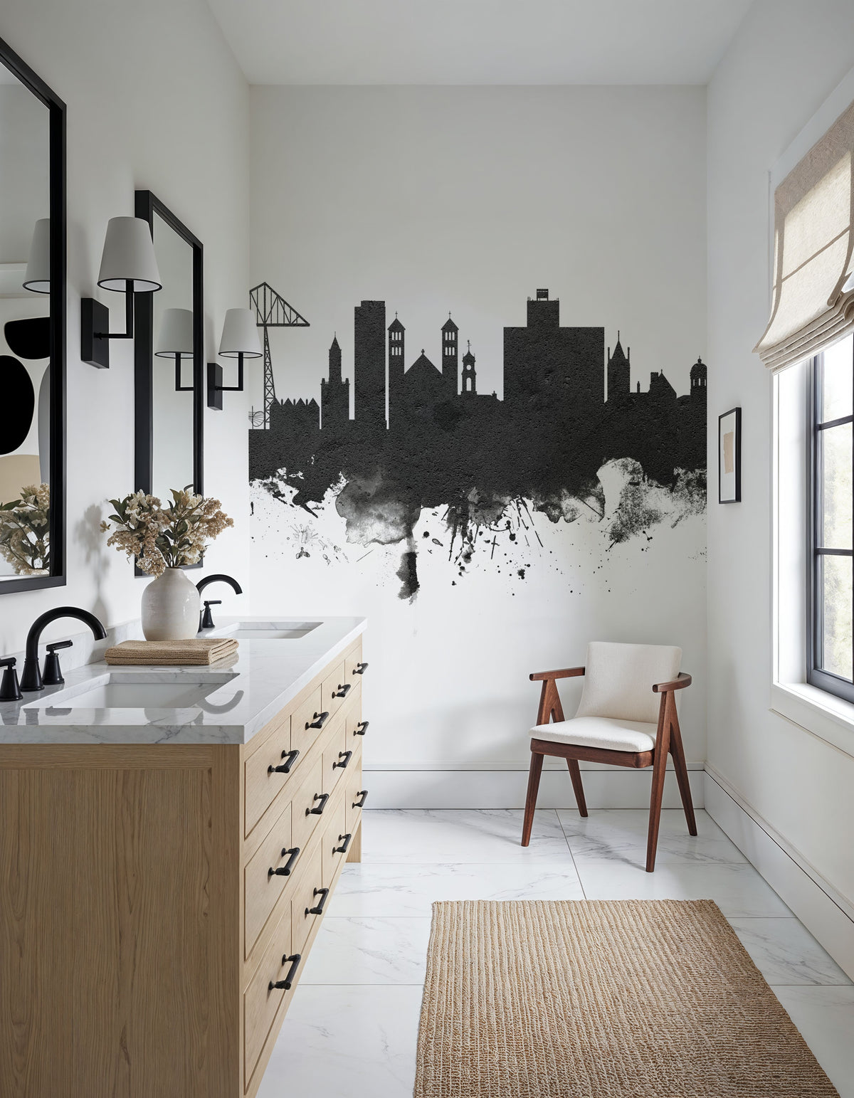 Middlesbrough England Skyline Black & White Mural Wallpaper - room preview 04