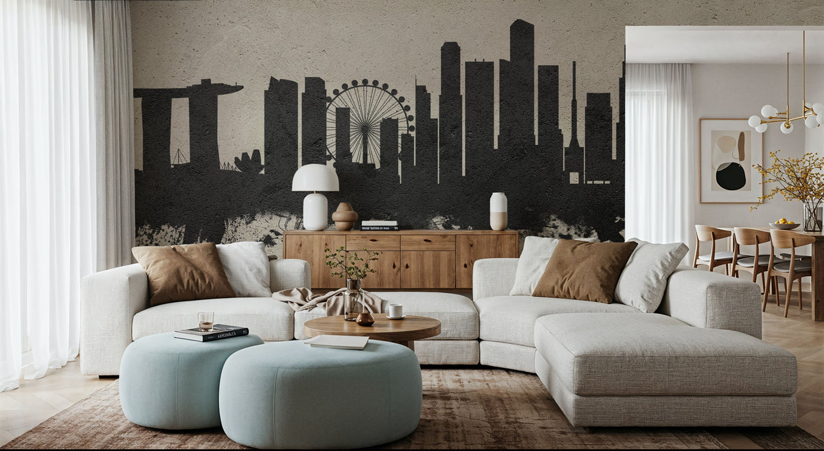 Singapore Skyline Concrete Mural Wallpaper - room preview 04