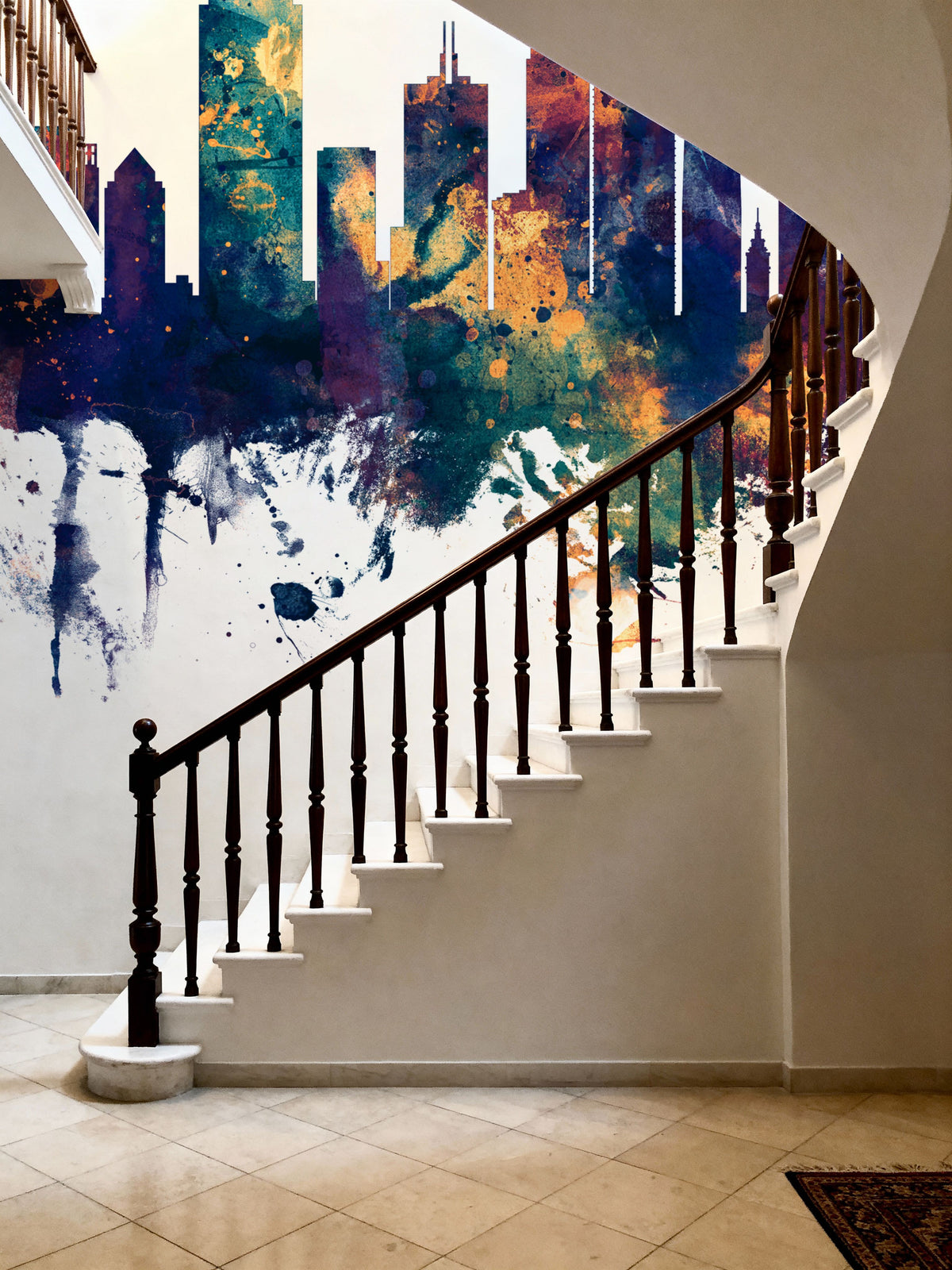San Francisco Skyline Blue & Bronze Mural Wallpaper - room preview 04