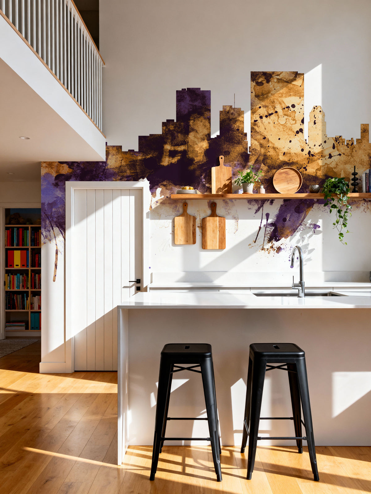 El Paso Texas Skyline Purple & Gold Mural Wallpaper - room preview 04