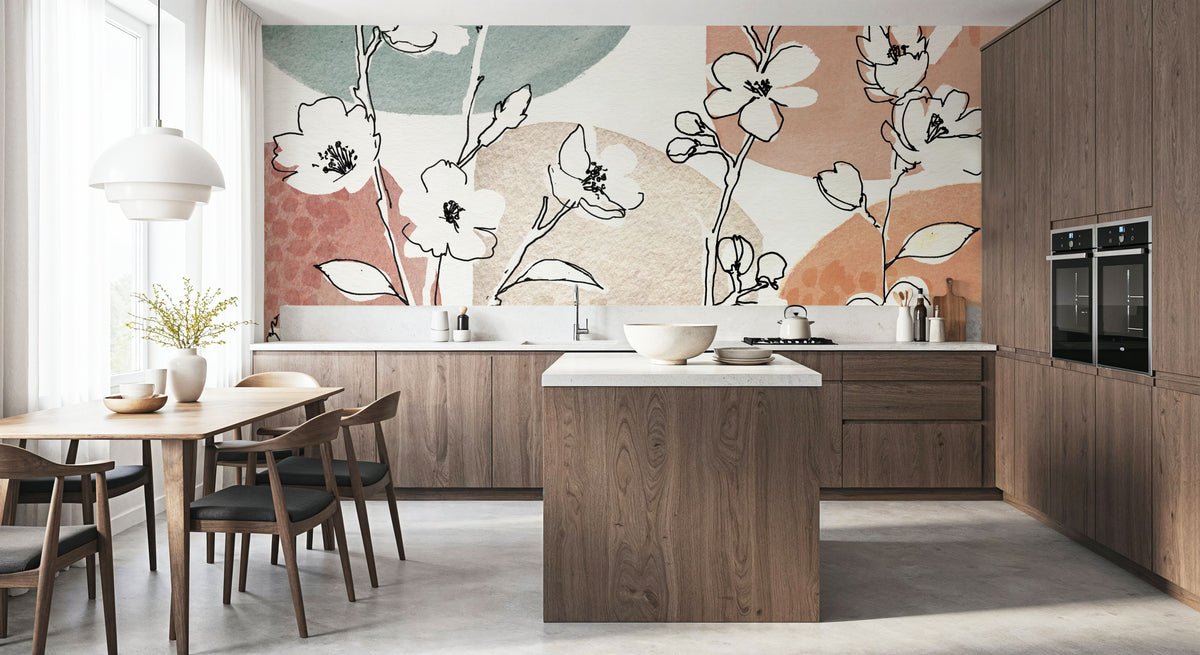 Soft Floral Figures Mural Wallpaper - room preview 04