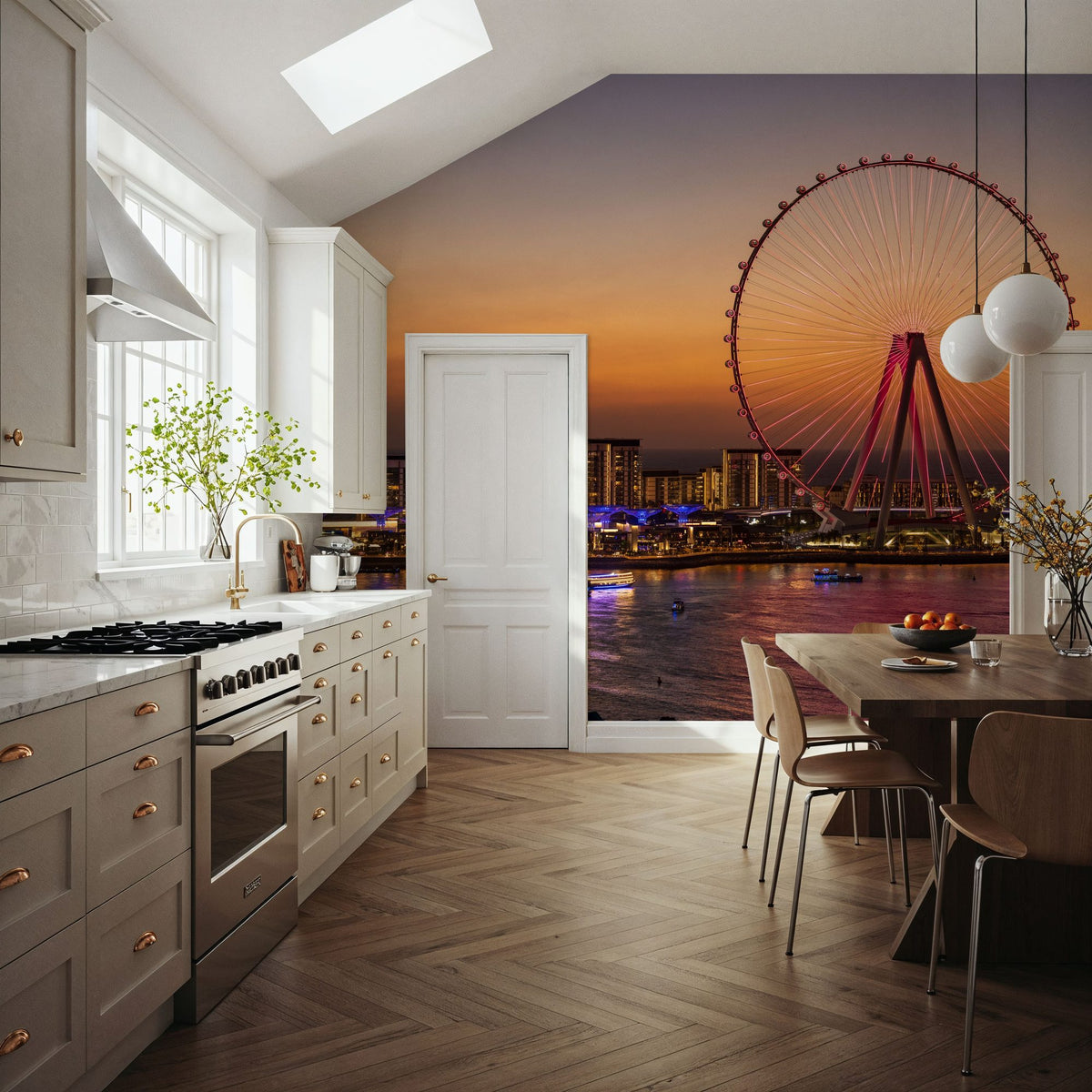 Sunset Ferris Wheel Mural Wallpaper - room preview 04
