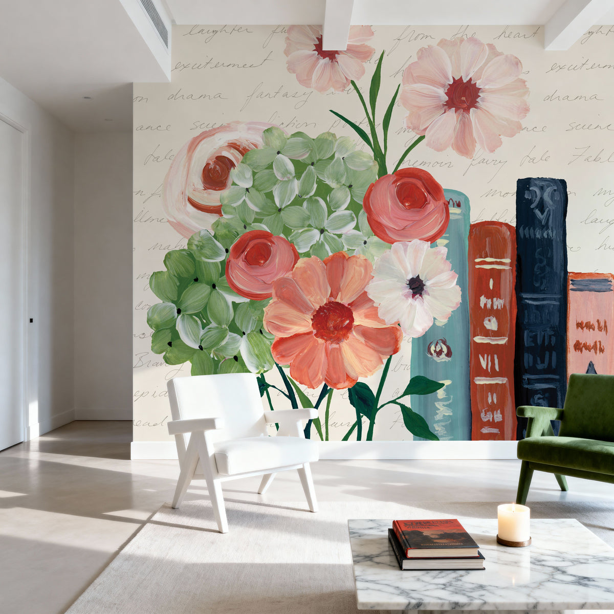 Books and Blooms I Mural Wallpaper - room preview 04